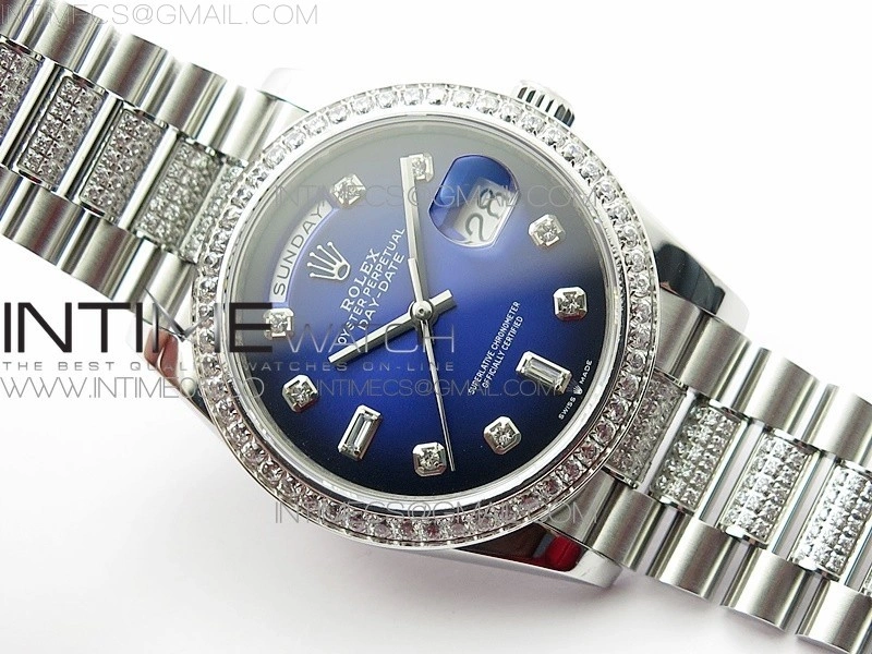 Day-Date 36 128239 SS Crystal BP Best Edition Blue Crystal Markers Dial on SS President Bracelet A2836