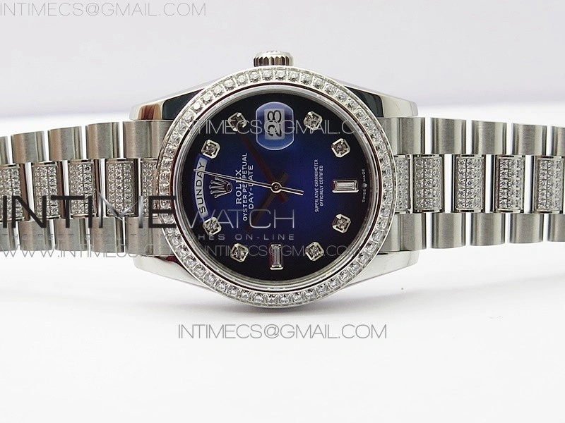 Day-Date 36 128239 SS Crystal BP Best Edition Blue Crystal Markers Dial on SS President Bracelet A2836