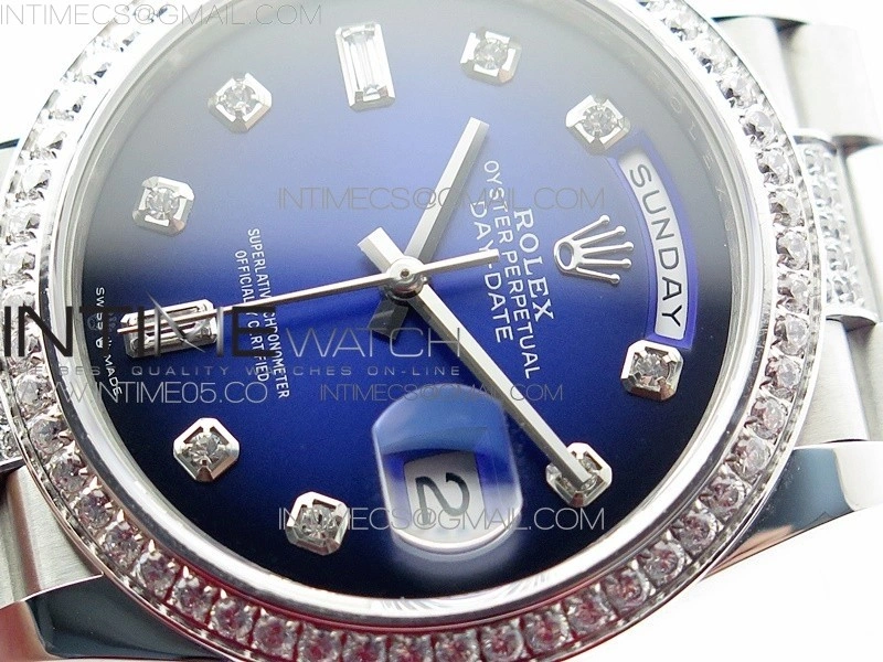 Day-Date 36 128239 SS Crystal BP Best Edition Blue Crystal Markers Dial on SS President Bracelet A2836