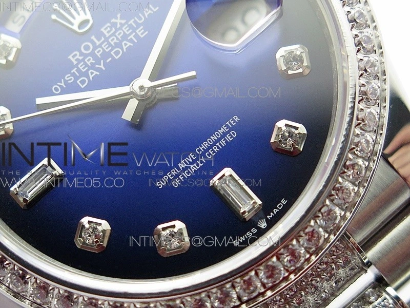 Day-Date 36 128239 SS Crystal BP Best Edition Blue Crystal Markers Dial on SS President Bracelet A2836