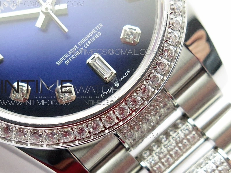 Day-Date 36 128239 SS Crystal BP Best Edition Blue Crystal Markers Dial on SS President Bracelet A2836