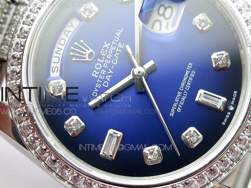 Day-Date 36 128239 SS Crystal BP Best Edition Blue Crystal Markers Dial on SS President Bracelet A2836