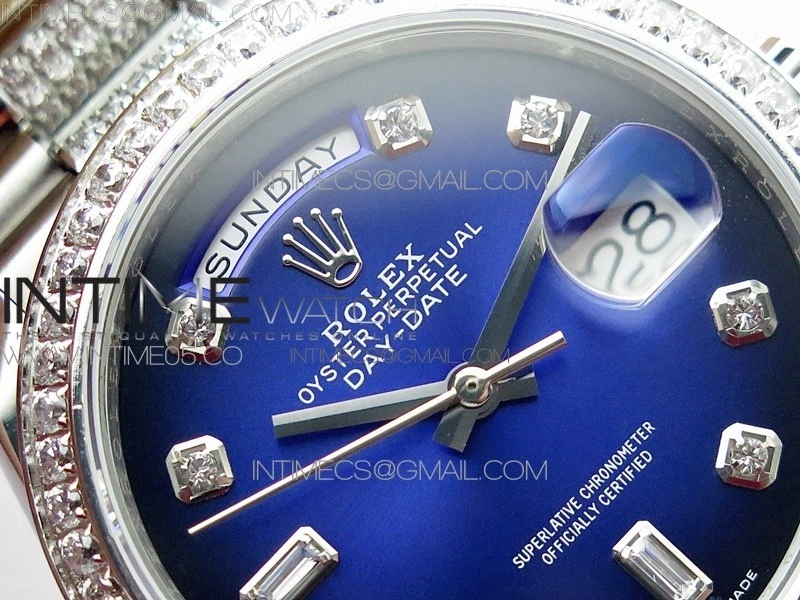 Day-Date 36 128239 SS Crystal BP Best Edition Blue Crystal Markers Dial on SS President Bracelet A2836