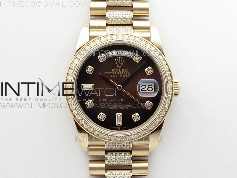 Day-Date 36 128235 RG Crystal BP Best Edition Brown Crystal Marker Dial on RG President Bracelet A2836