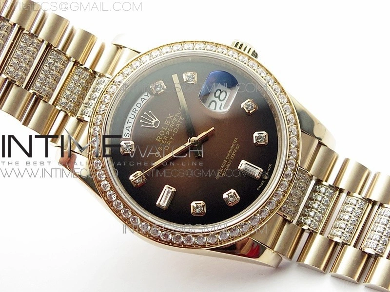 Day-Date 36 128235 RG Crystal BP Best Edition Brown Crystal Marker Dial on RG President Bracelet A2836
