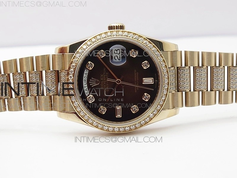 Day-Date 36 128235 RG Crystal BP Best Edition Brown Crystal Marker Dial on RG President Bracelet A2836