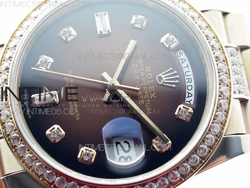Day-Date 36 128235 RG Crystal BP Best Edition Brown Crystal Marker Dial on RG President Bracelet A2836