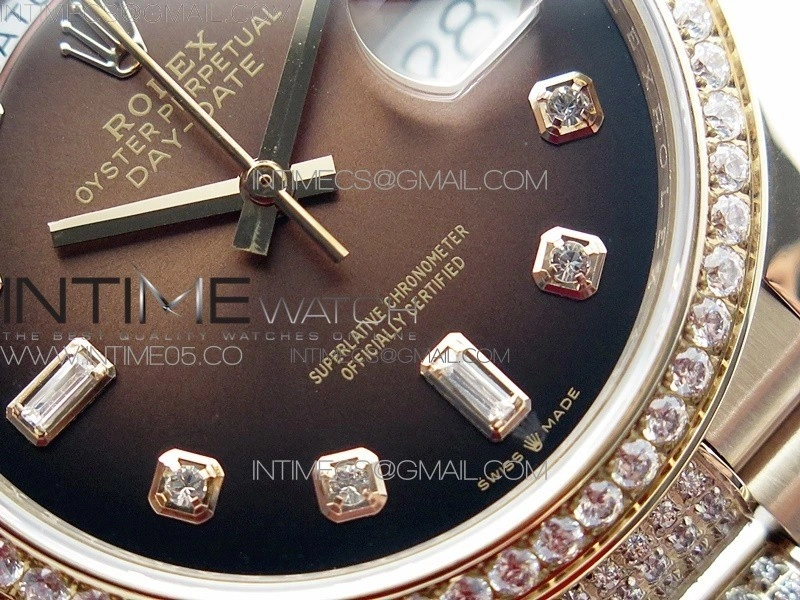 Day-Date 36 128235 RG Crystal BP Best Edition Brown Crystal Marker Dial on RG President Bracelet A2836