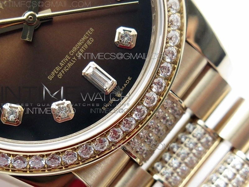 Day-Date 36 128235 RG Crystal BP Best Edition Brown Crystal Marker Dial on RG President Bracelet A2836