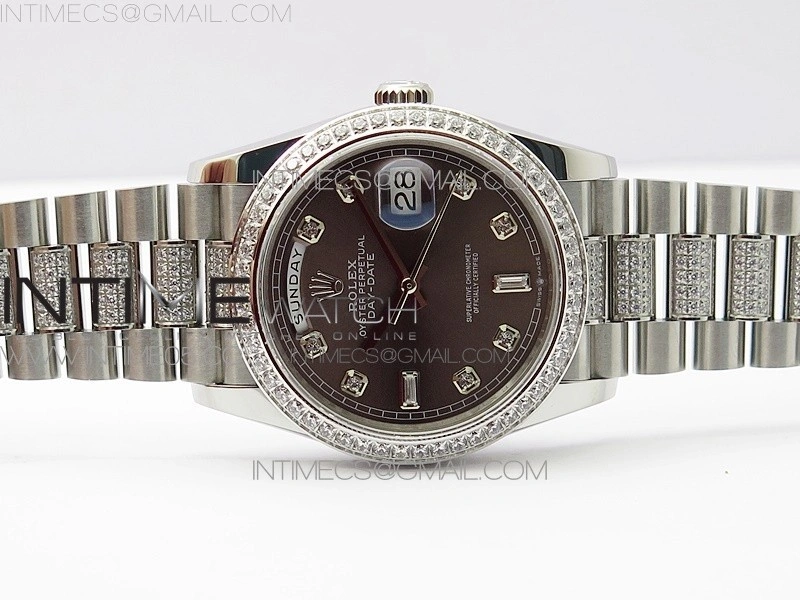 Day-Date 36 128239 SS Crystal BP Best Edition Gray Crystal Markers Dial on SS President Bracelet A2836