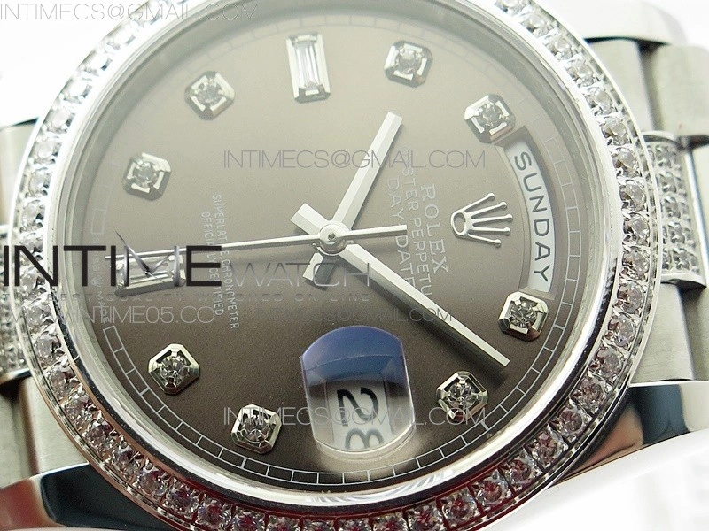Day-Date 36 128239 SS Crystal BP Best Edition Gray Crystal Markers Dial on SS President Bracelet A2836
