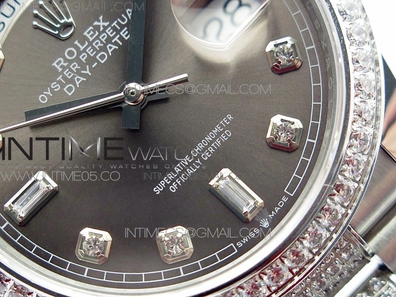 Day-Date 36 128239 SS Crystal BP Best Edition Gray Crystal Markers Dial on SS President Bracelet A2836