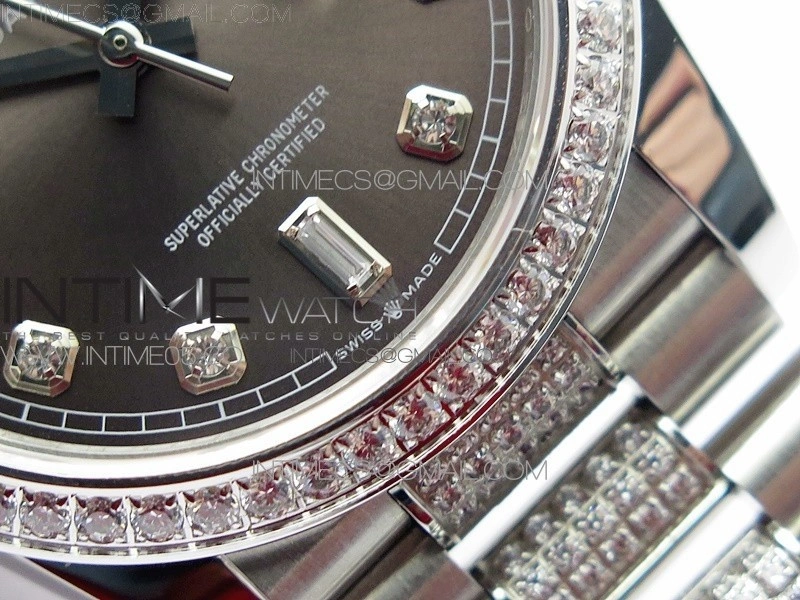 Day-Date 36 128239 SS Crystal BP Best Edition Gray Crystal Markers Dial on SS President Bracelet A2836