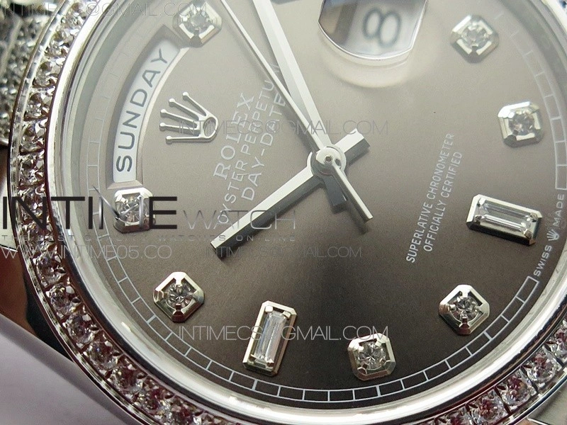 Day-Date 36 128239 SS Crystal BP Best Edition Gray Crystal Markers Dial on SS President Bracelet A2836