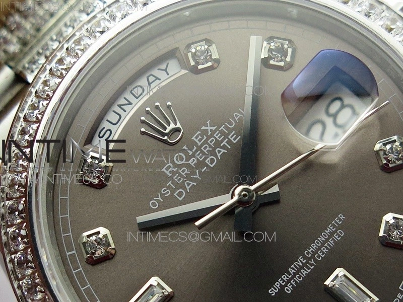 Day-Date 36 128239 SS Crystal BP Best Edition Gray Crystal Markers Dial on SS President Bracelet A2836