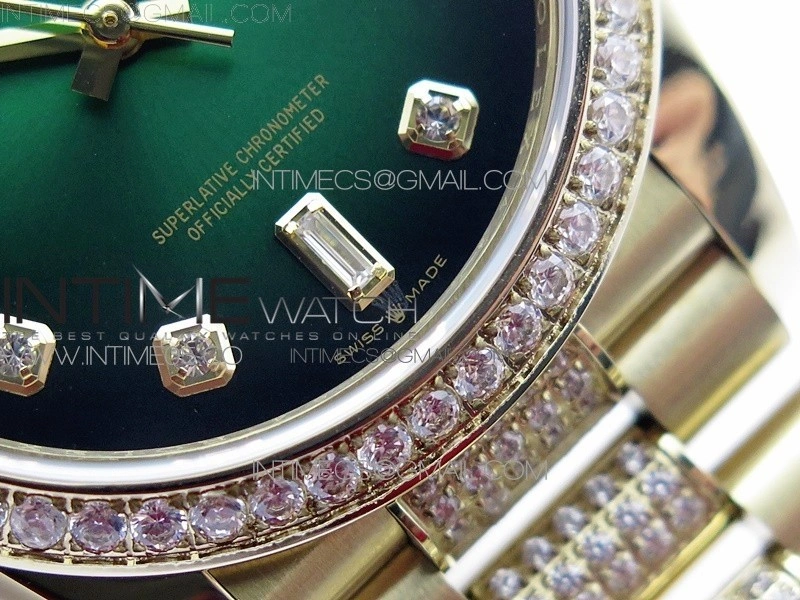 Day-Date 36 128235 YG Crystal BP Best Edition Green Crystal Marker Dial on YG President Bracelet A2836