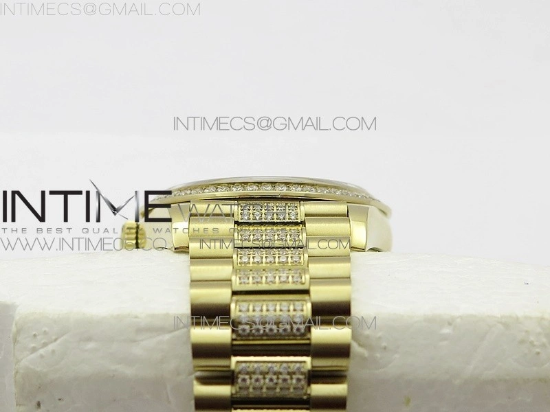 Day-Date 36 128235 YG Crystal BP Best Edition Green Crystal Marker Dial on YG President Bracelet A2836