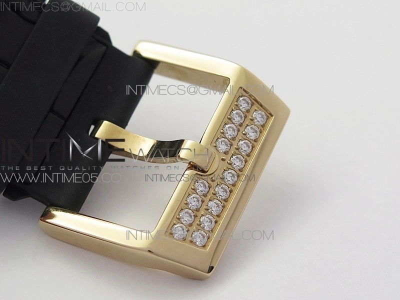Vanguard V45 Chrono RG Pave Crystals Gold Inner Bezel ABF Best Edition Black Dial on Black Gummy Strap A7750