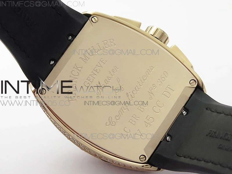 Vanguard V45 Chrono RG Pave Crystals Gold Inner Bezel ABF Best Edition Black Dial on Black Gummy Strap A7750