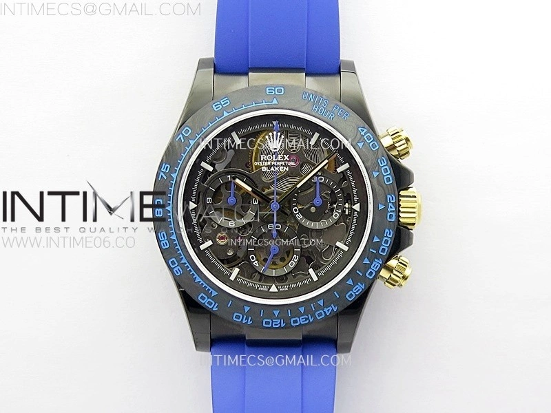Daytona PVD Ceramic Bezel GETF Best Edition Skeleton Blue Dial on Blue Rubber Strap SA4130