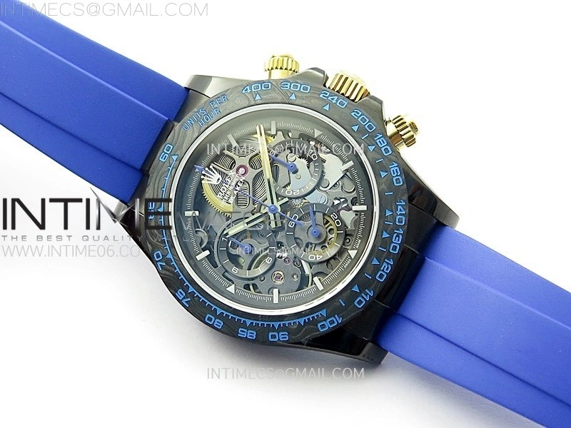 Daytona PVD Ceramic Bezel GETF Best Edition Skeleton Blue Dial on Blue Rubber Strap SA4130