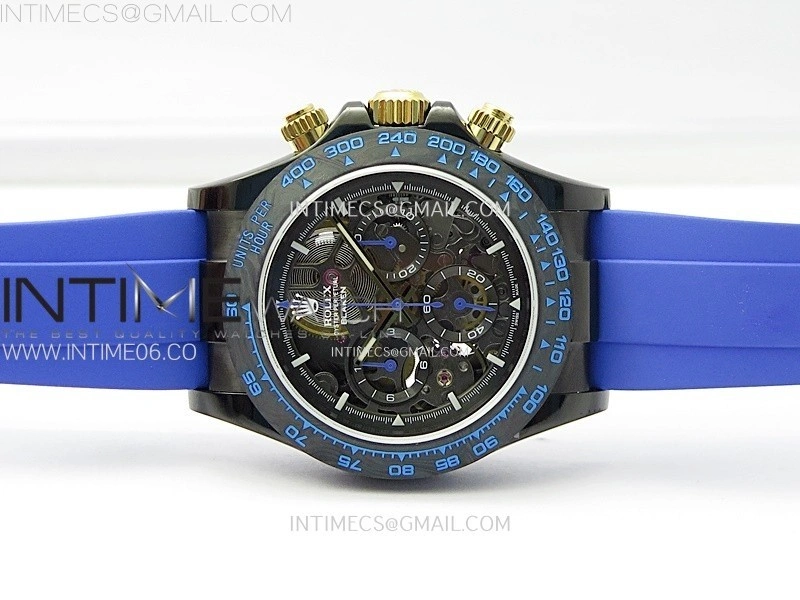 Daytona PVD Ceramic Bezel GETF Best Edition Skeleton Blue Dial on Blue Rubber Strap SA4130