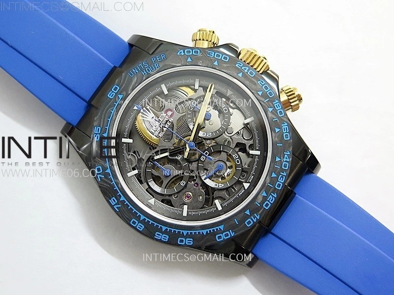 Daytona PVD Ceramic Bezel GETF Best Edition Skeleton Blue Dial on Blue Rubber Strap SA4130
