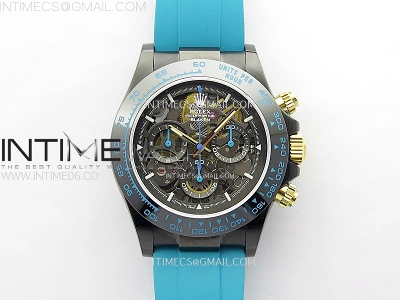 Daytona PVD Ceramic Bezel GETF Best Edition Skeleton Cyan Dial on Cyan Rubber Strap SA4130