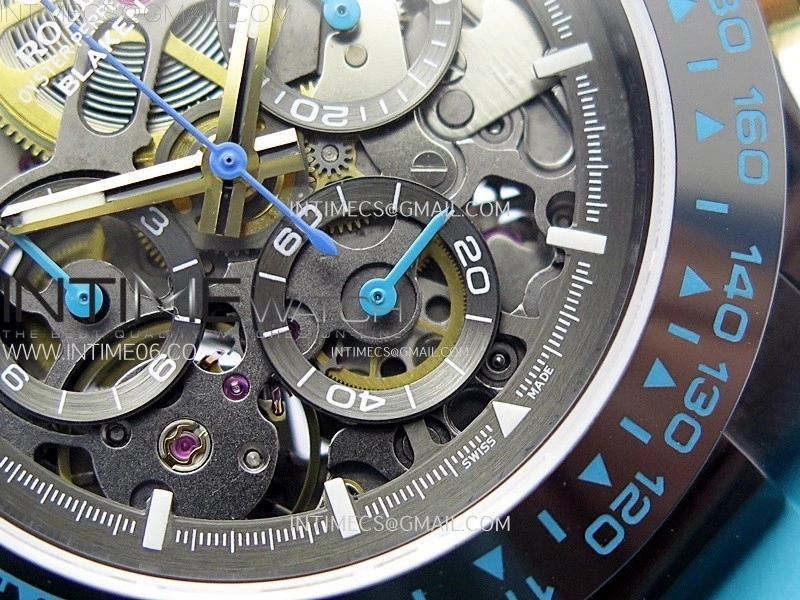 Daytona PVD Ceramic Bezel GETF Best Edition Skeleton Cyan Dial on Cyan Rubber Strap SA4130