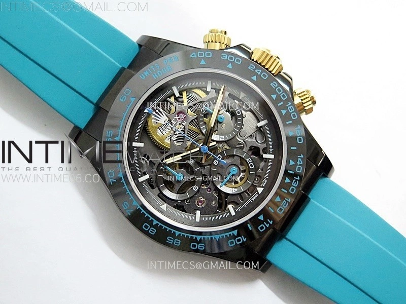 Daytona PVD Ceramic Bezel GETF Best Edition Skeleton Cyan Dial on Cyan Rubber Strap SA4130