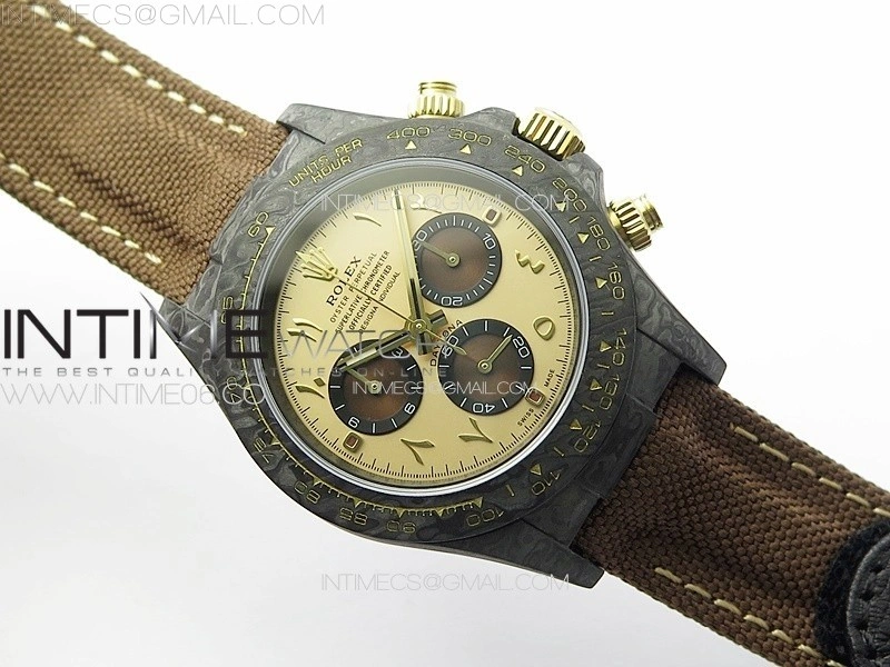 Daytona DIW Carbon DIWF Best Edition Gold Dial Arabic Markers on Brown Nylon Strap A7750