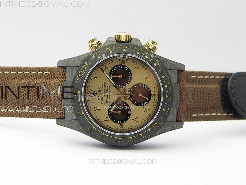 Daytona DIW Carbon DIWF Best Edition Gold Dial Arabic Markers on Brown Nylon Strap A7750