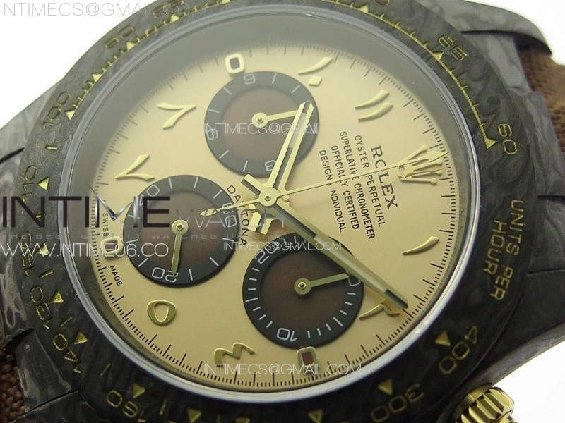 Daytona DIW Carbon DIWF Best Edition Gold Dial Arabic Markers on Brown Nylon Strap A7750