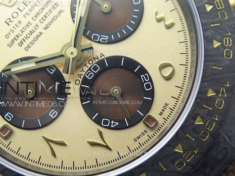 Daytona DIW Carbon DIWF Best Edition Gold Dial Arabic Markers on Brown Nylon Strap A7750
