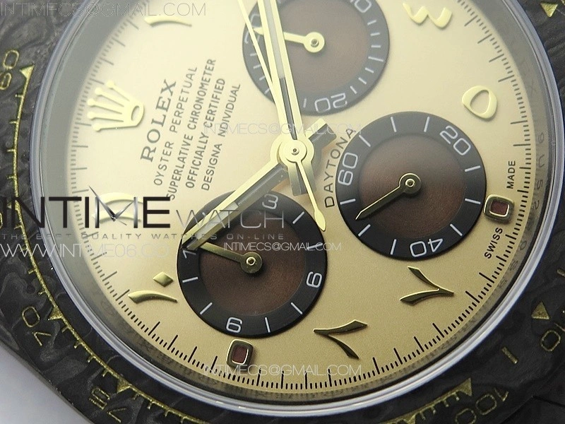 Daytona DIW Carbon DIWF Best Edition Gold Dial Arabic Markers on Brown Nylon Strap A7750