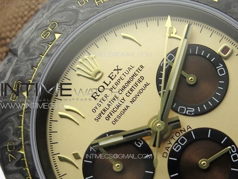 Daytona DIW Carbon DIWF Best Edition Gold Dial Arabic Markers on Brown Nylon Strap A7750