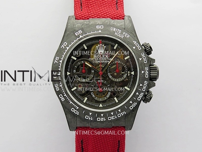 Daytona DIW Carbon Red Handset GETF Best Edition Skeleton Dial On Red Nylon Strap SA4130