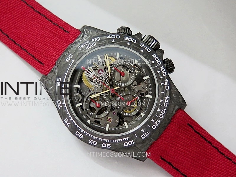 Daytona DIW Carbon Red Handset GETF Best Edition Skeleton Dial On Red Nylon Strap SA4130
