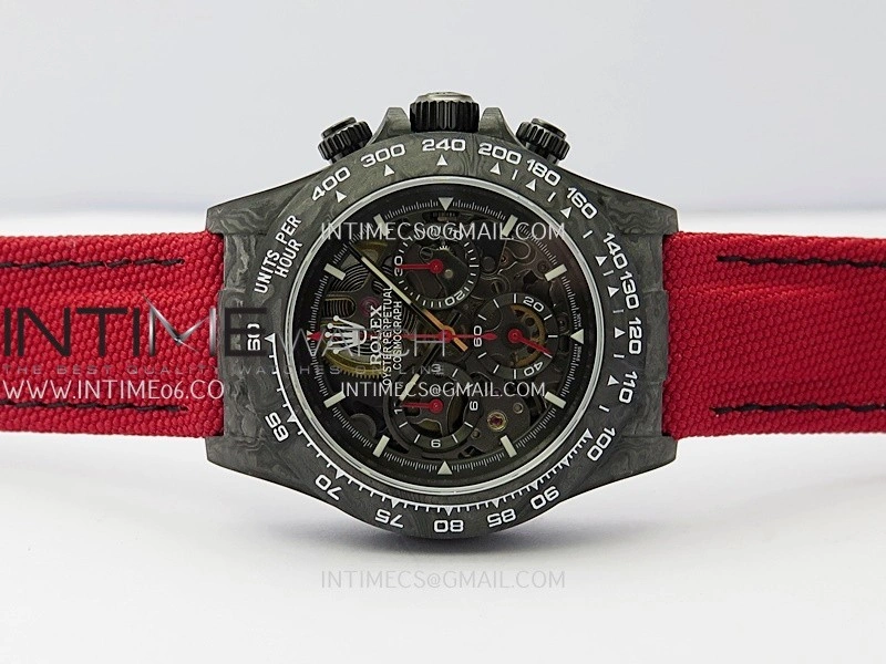 Daytona DIW Carbon Red Handset GETF Best Edition Skeleton Dial On Red Nylon Strap SA4130