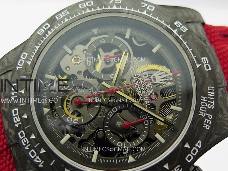Daytona DIW Carbon Red Handset GETF Best Edition Skeleton Dial On Red Nylon Strap SA4130