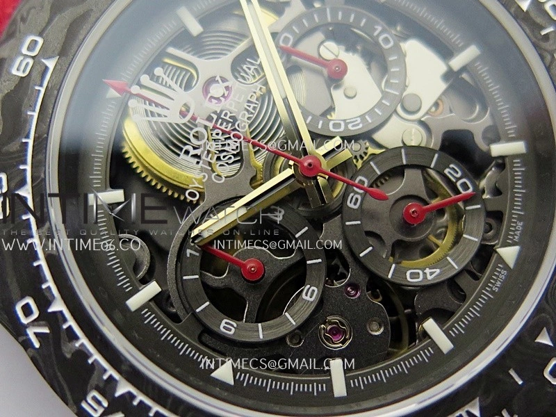 Daytona DIW Carbon Red Handset GETF Best Edition Skeleton Dial On Red Nylon Strap SA4130