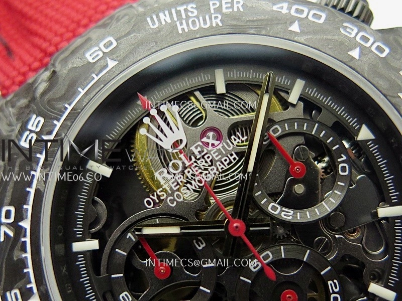 Daytona DIW Carbon Red Handset GETF Best Edition Skeleton Dial On Red Nylon Strap SA4130