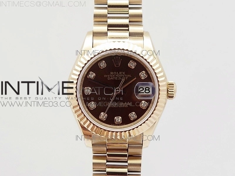 DateJust 28mm RG Diamond Bezel BP Best Edition Brown Dial on RG Bracelet ETA2671