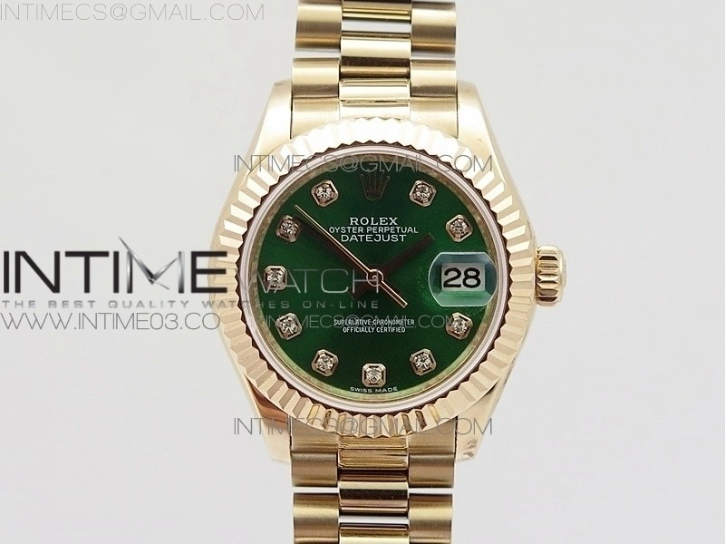 DateJust 28mm RG Diamond Bezel BP Best Edition Green Dial on RG Bracelet ETA2671