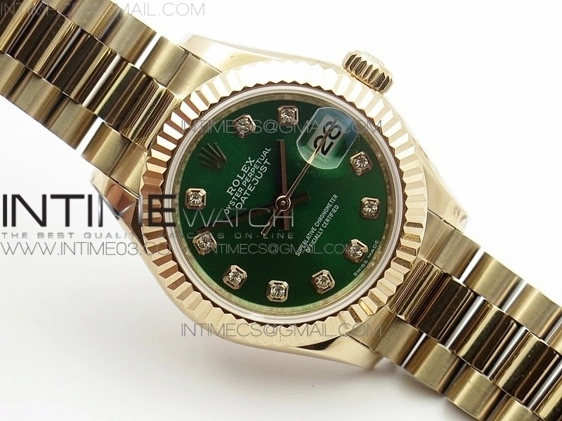 DateJust 28mm RG Diamond Bezel BP Best Edition Green Dial on RG Bracelet ETA2671