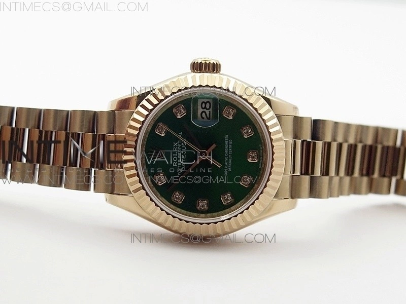 DateJust 28mm RG Diamond Bezel BP Best Edition Green Dial on RG Bracelet ETA2671