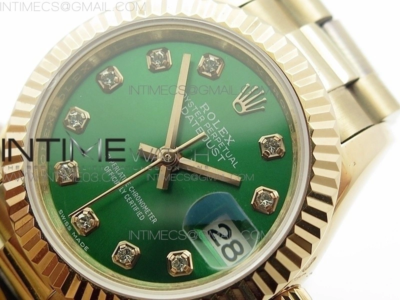 DateJust 28mm RG Diamond Bezel BP Best Edition Green Dial on RG Bracelet ETA2671