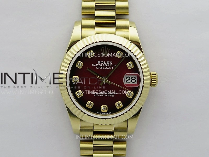 DateJust 31mm YG GMF Best Edition Red Ombre Dial On YG President Bracelet A2824