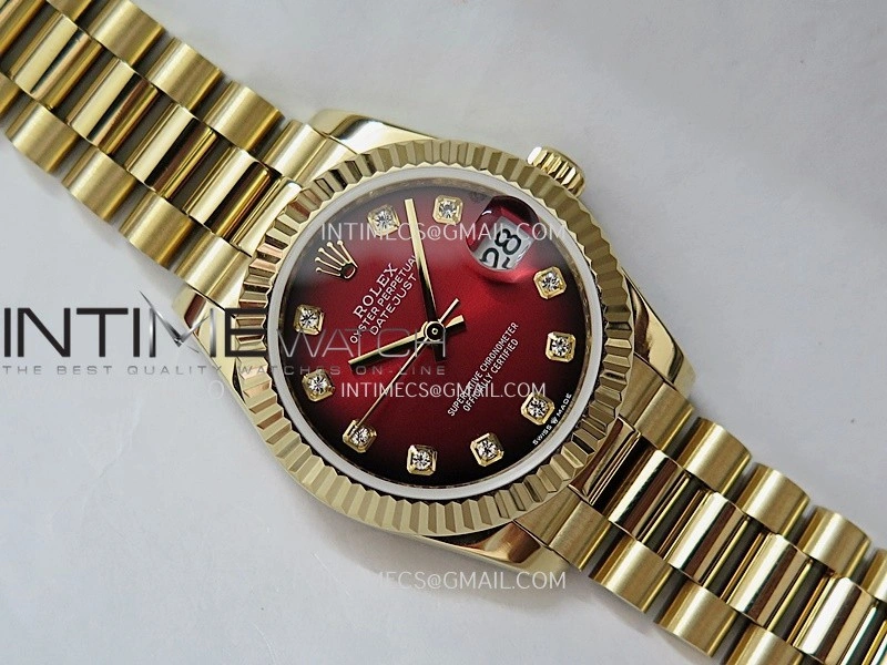 DateJust 31mm YG GMF Best Edition Red Ombre Dial On YG President Bracelet A2824
