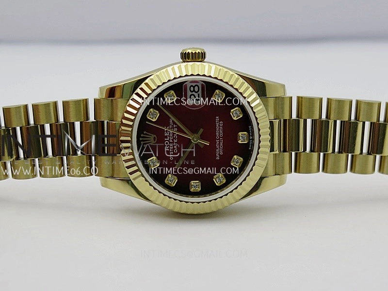 DateJust 31mm YG GMF Best Edition Red Ombre Dial On YG President Bracelet A2824